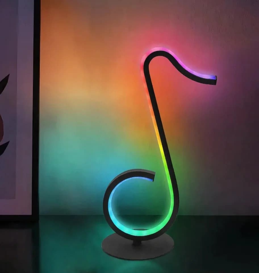 Luminária de Mesa USB com Design de Nota Musical RGB e Controle Remoto