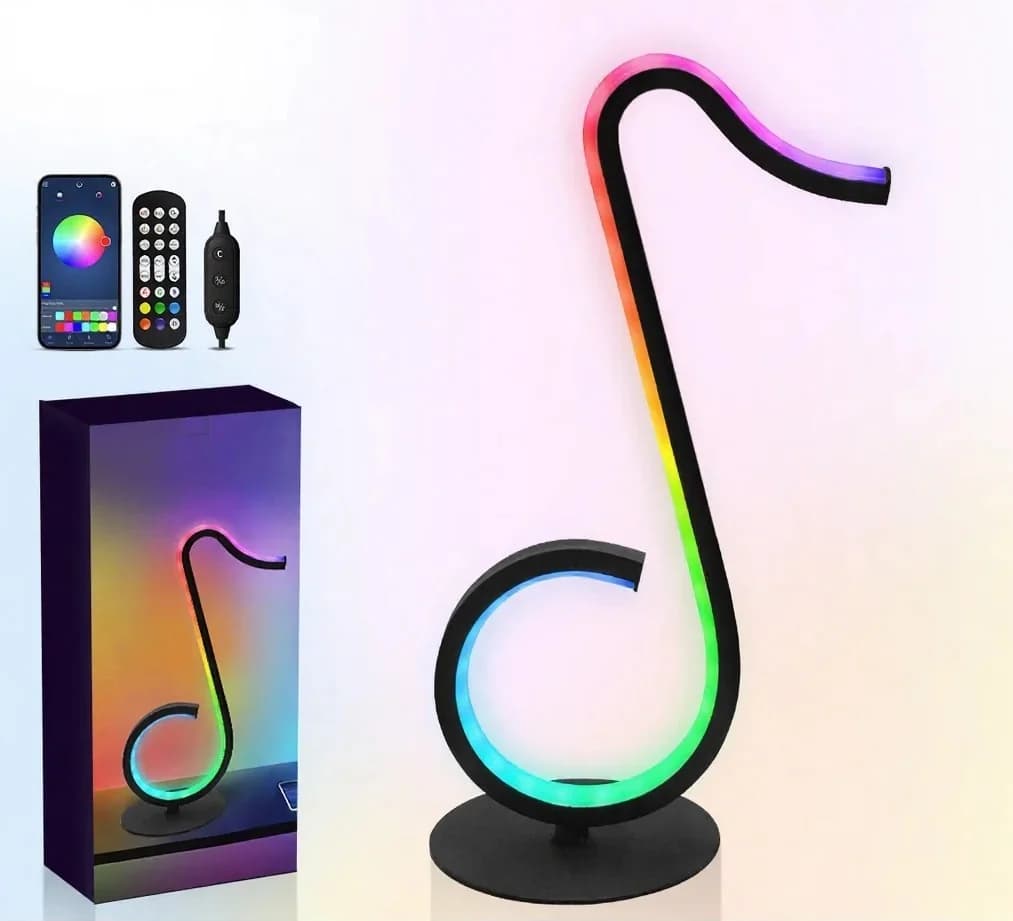 Luminária de Mesa USB com Design de Nota Musical RGB e Controle Remoto