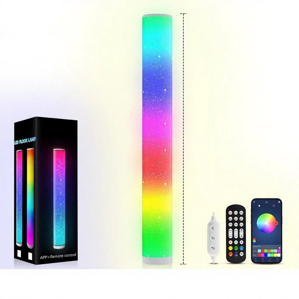 Luminária de Piso LED RGB com Padrão de Estrelas, Controle Remoto e por App