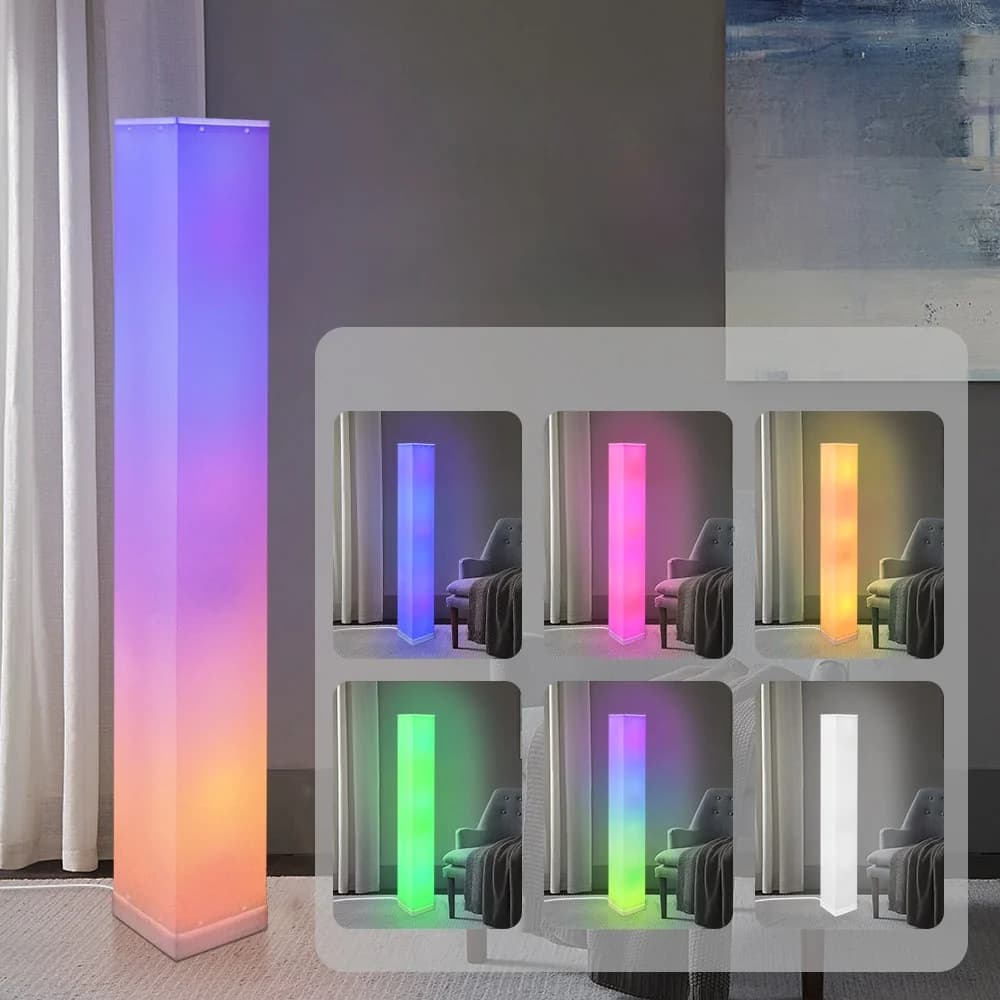 Luminária de Piso Quadrada com Controle Remoto e Luz LED Ambiente para Sala