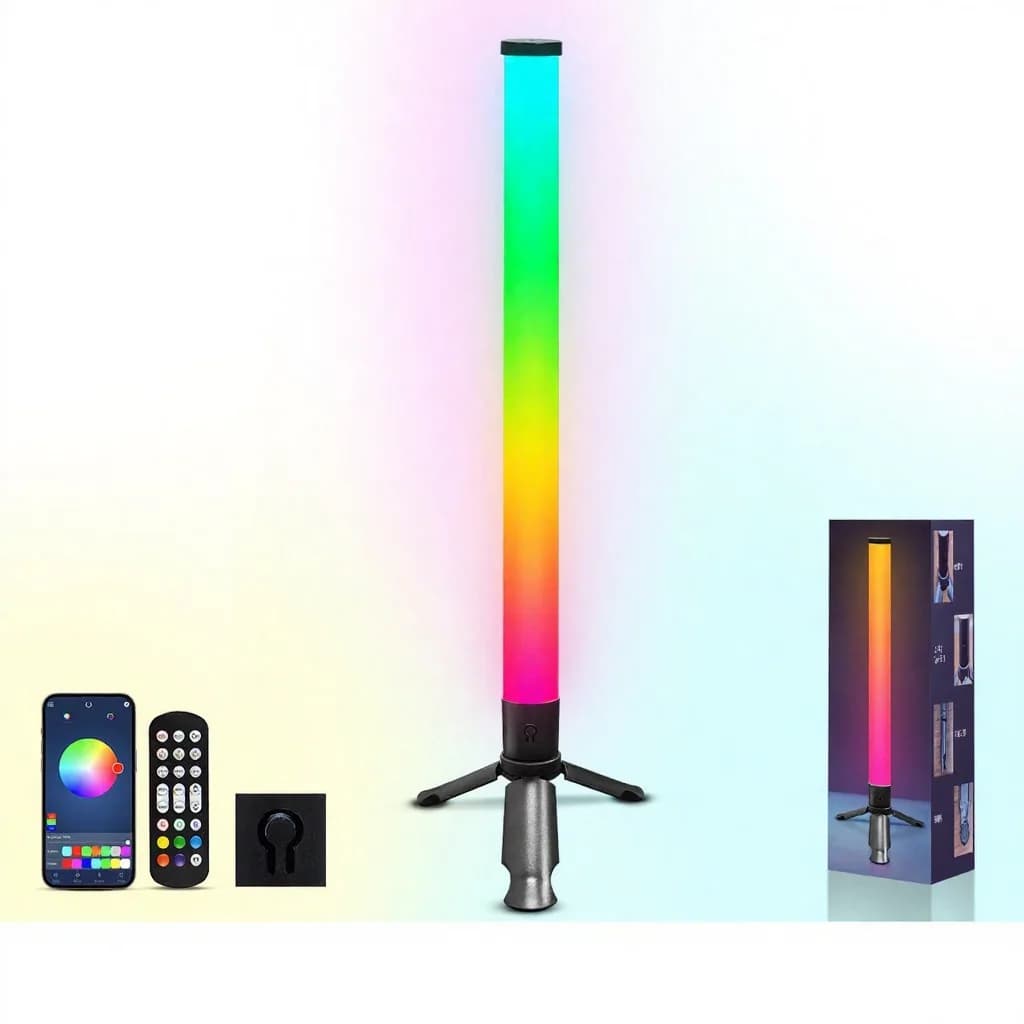 Luminária de Atmosfera LED com Tripé de Mesa, Sincronização Musical e Efeitos RGB