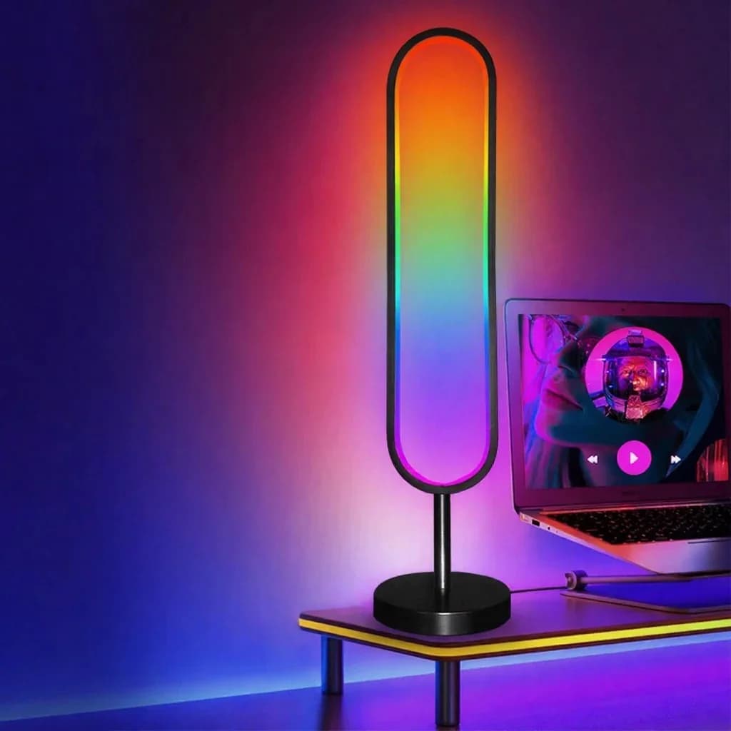 Luminária de Piso RGB em Forma de U com Luz Reativa ao Som e Controle por App