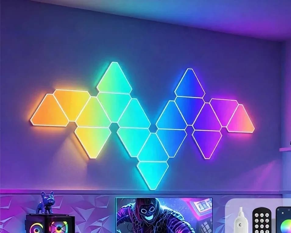 Conjunto de Luz de Parede LED Inteligente Triangular RGB para Decoração Gamer