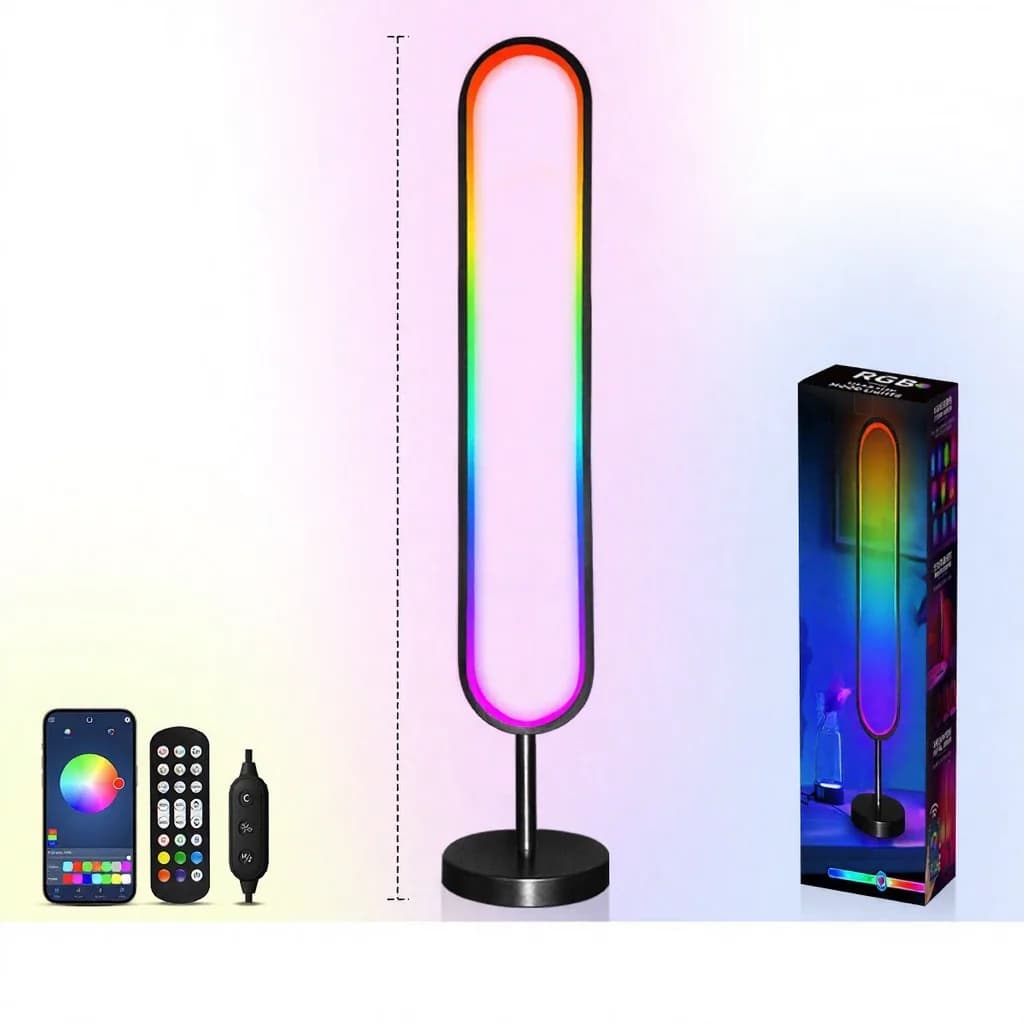 Luminária de Piso RGB em Forma de U com Luz Reativa ao Som e Controle por App