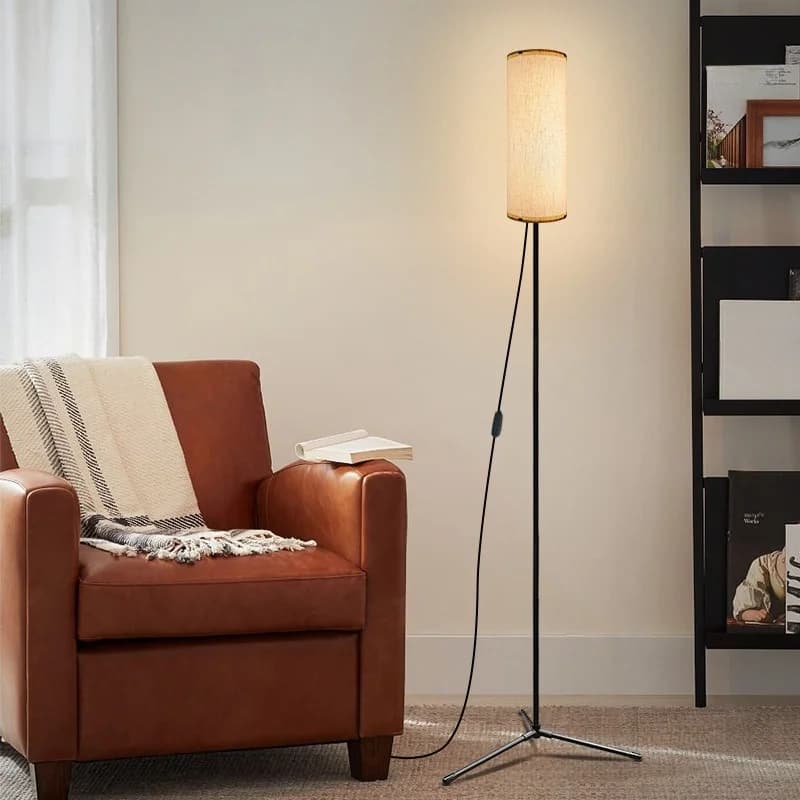 Luminária de Piso LED com Abajur de Tecido, Luz Tricolor Regulável