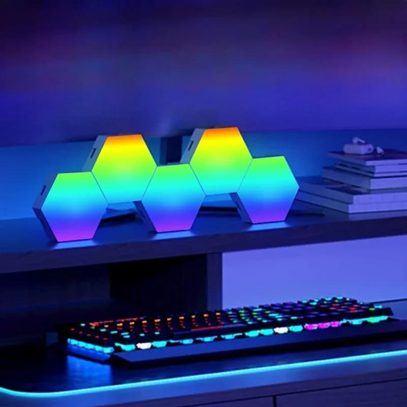 Painéis de Luz Hexagonais RGB Reativos ao Som com Controle por App