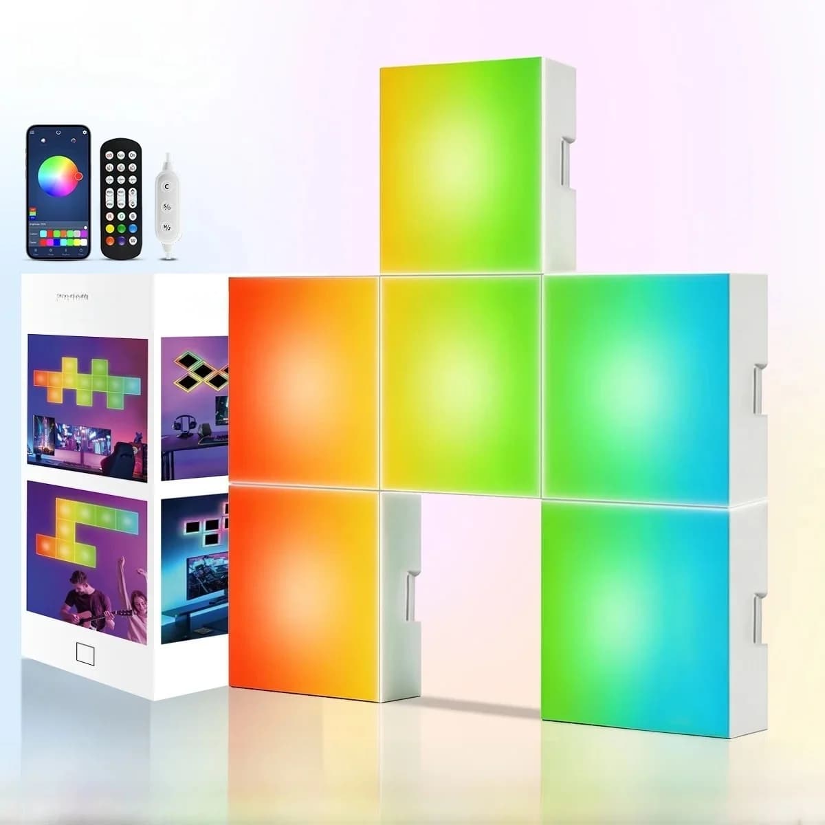 Painéis de Luz Quadrados RGB com Sincronização Musical para Parede
