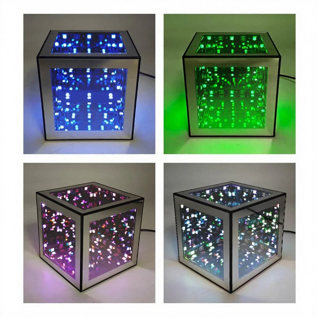 Lâmpada Cubo Infinito 3D com Luz Ambiente RGB e Modo Reativo ao Som