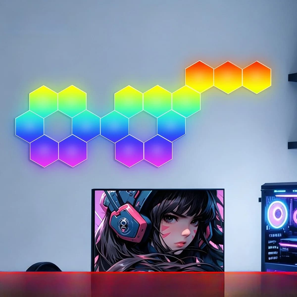 Painéis de Luz Hexagonais RGB Reativos ao Som com Controle por App