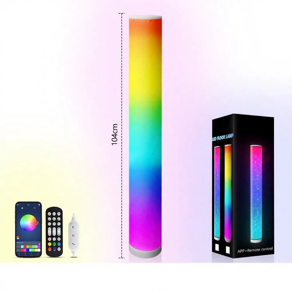 Luminária de Piso Cilíndrica RGB com Controle Remoto e Sincronização Musical para Decoração