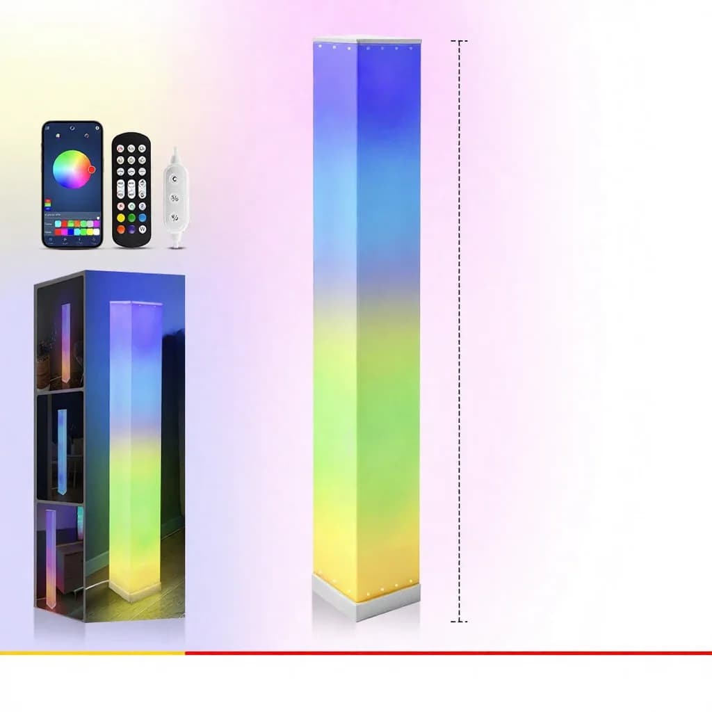 Luminária de Piso Quadrada com Controle Remoto e Luz LED Ambiente para Sala
