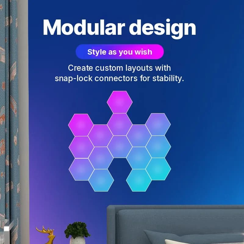 Painéis de Luz Hexagonais RGB Reativos ao Som com Controle por App
