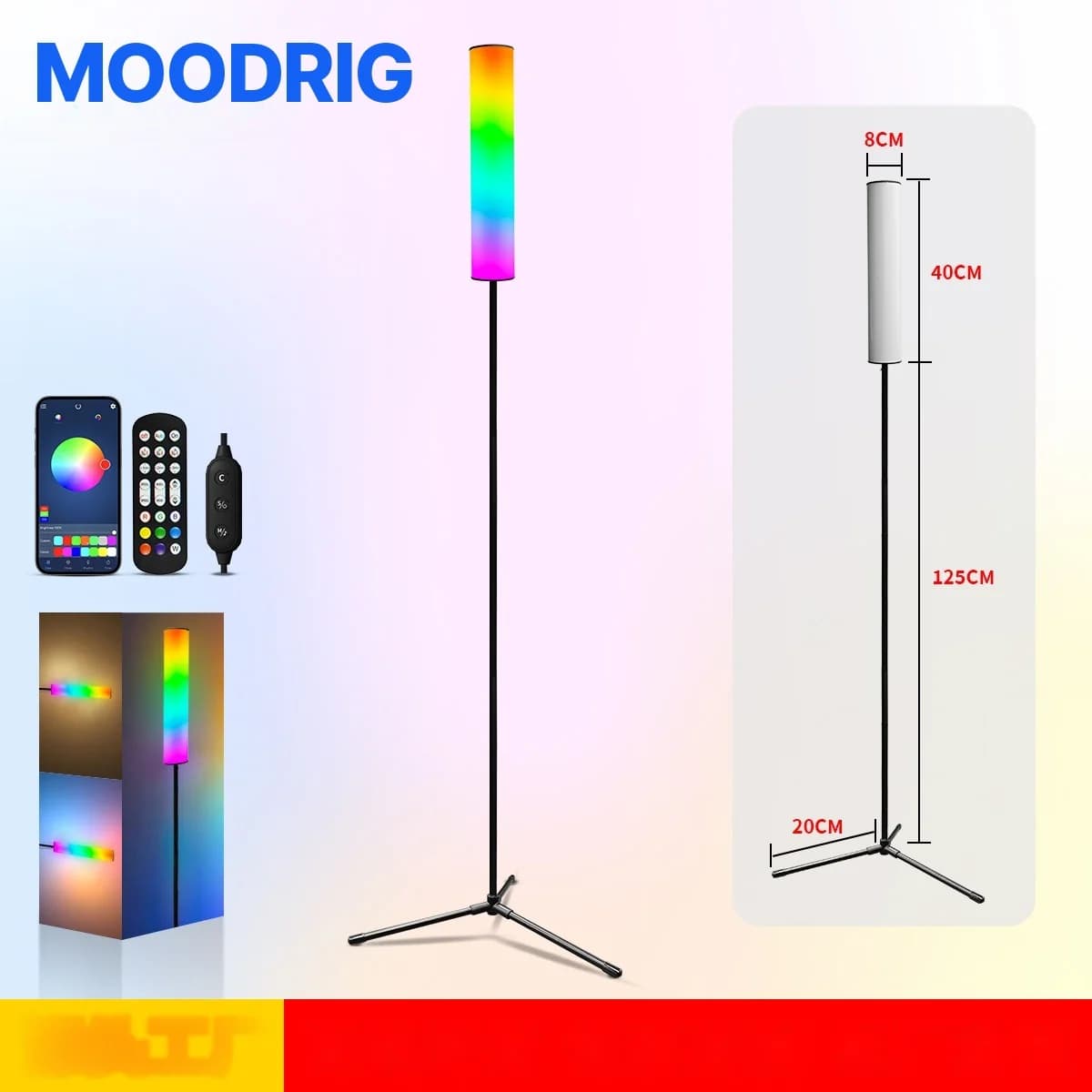 Luminária de Piso Tripé LED RGB com Controle Remoto para Quarto e Sala