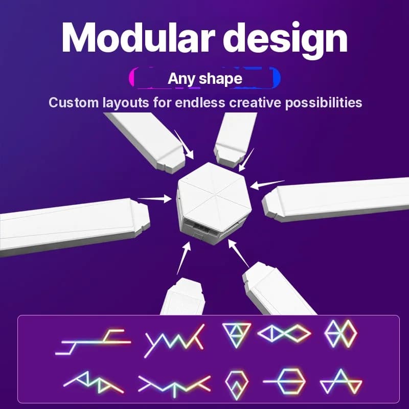 Luzes de Parede LED RGB Inteligentes Modulares com Controle por App e Sincronização Musical