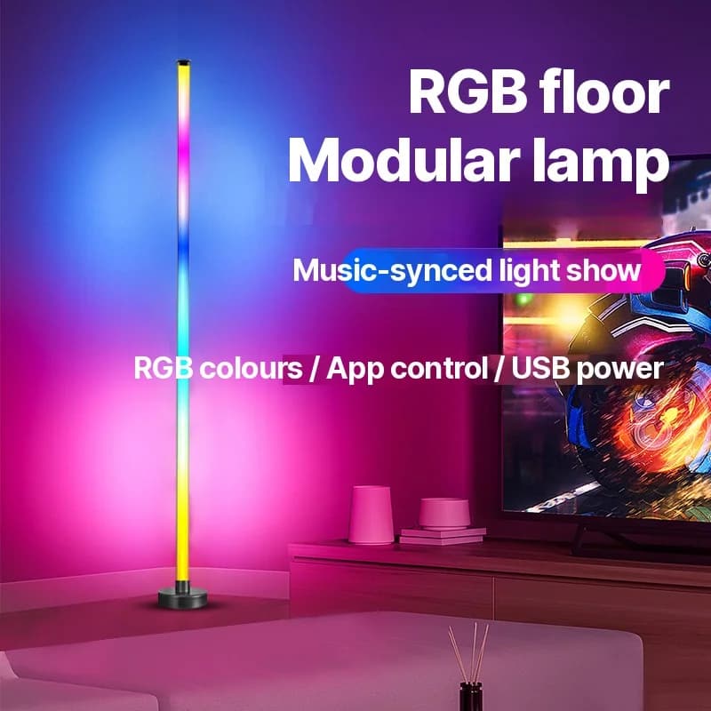 Luminária de Piso de Canto LED RGB com Sync Musical, Controle por App e Remoto