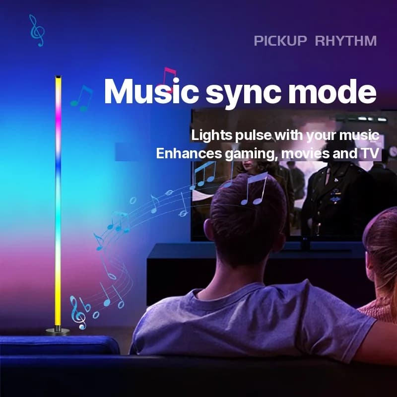 Luminária de Piso de Canto LED RGB com Sync Musical, Controle por App e Remoto
