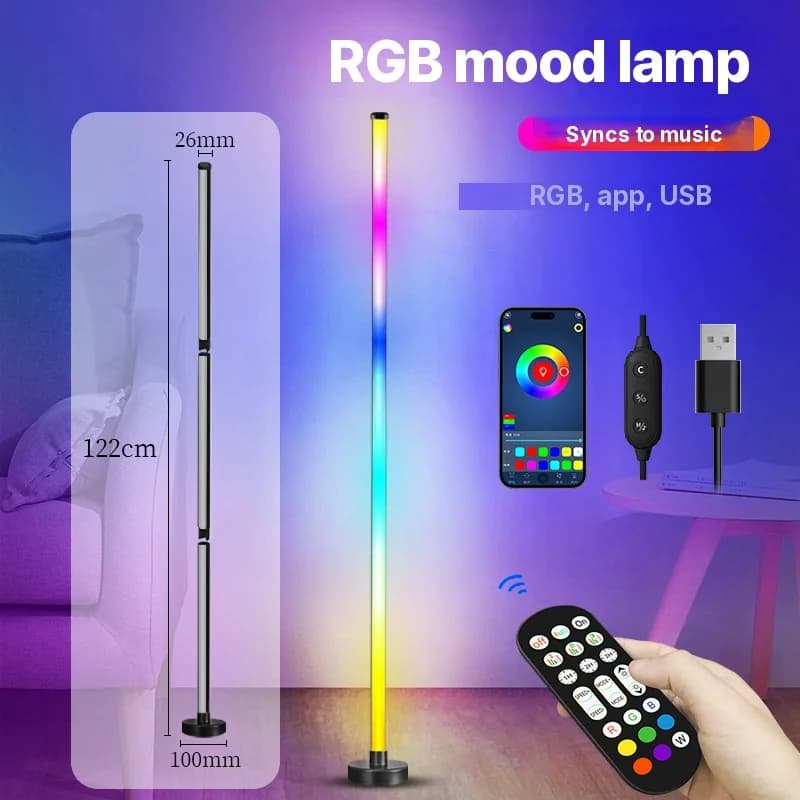 Luminária de Chão RGB com Mudança de Cor, Sincronização Musical e App
