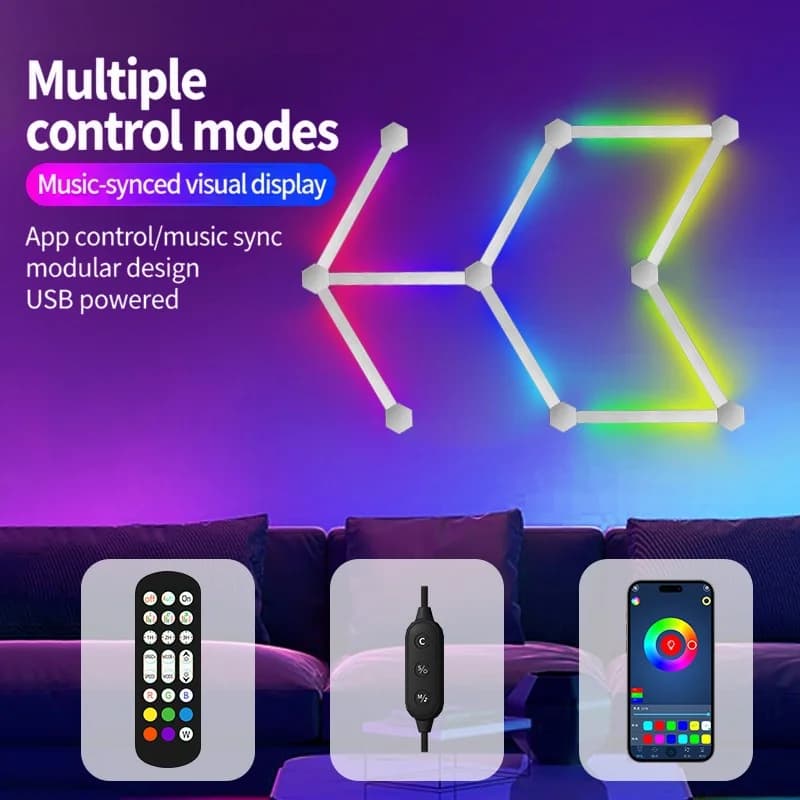 Luzes de Parede LED RGB Inteligentes Modulares com Controle por App e Sincronização Musical