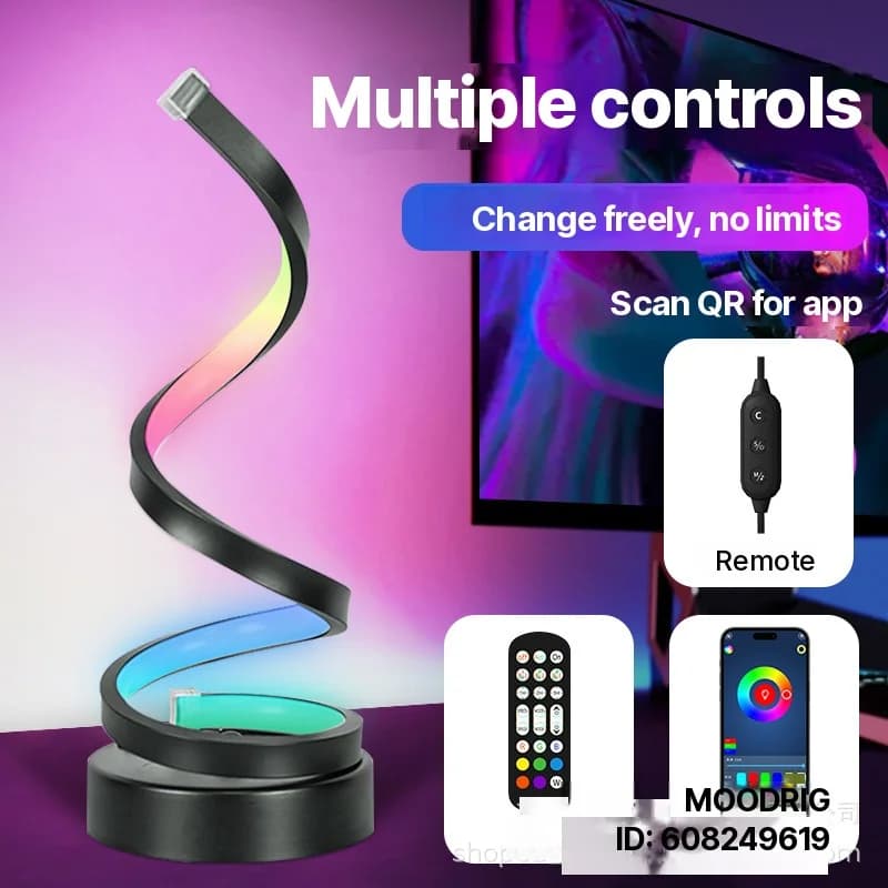 Lâmpada de Ambiente RGB em Espiral com Luz Reativa ao Som e Controle por App