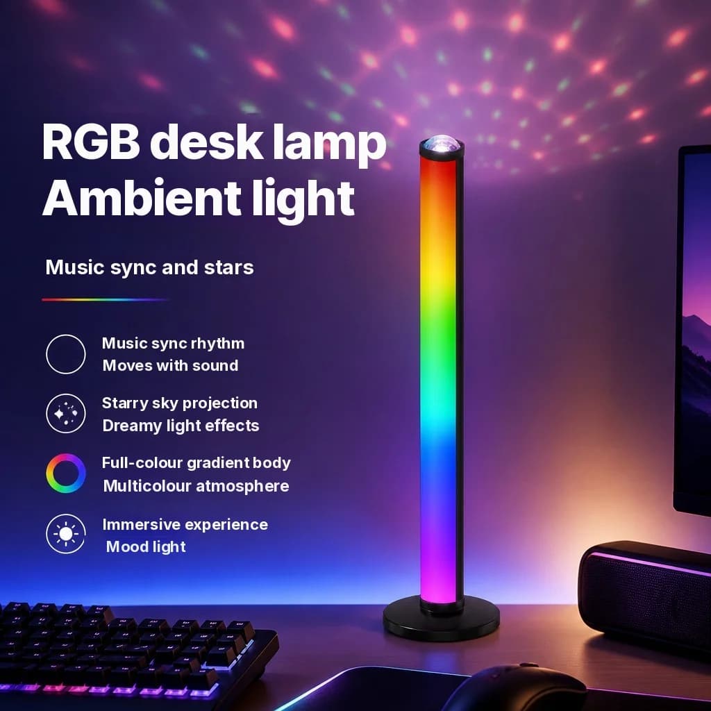 Luminária de Projeção RGB com Sincronização Musical e Controle Remoto
