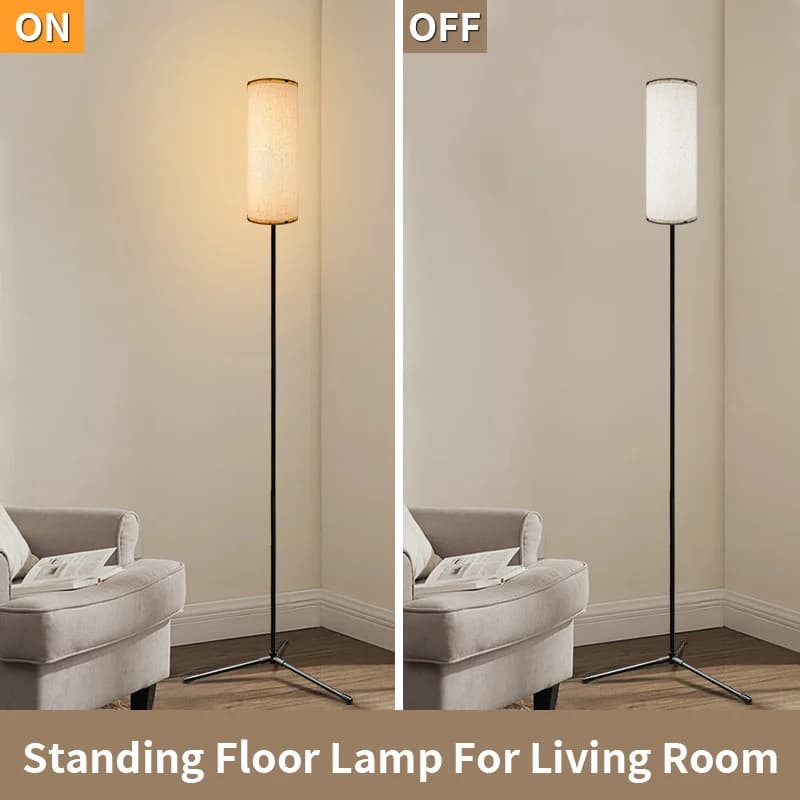 Luminária de Piso LED com Abajur de Tecido, Luz Tricolor Regulável