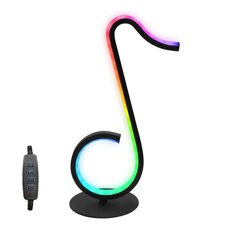 Luminária de Mesa USB com Design de Nota Musical RGB e Controle Remoto